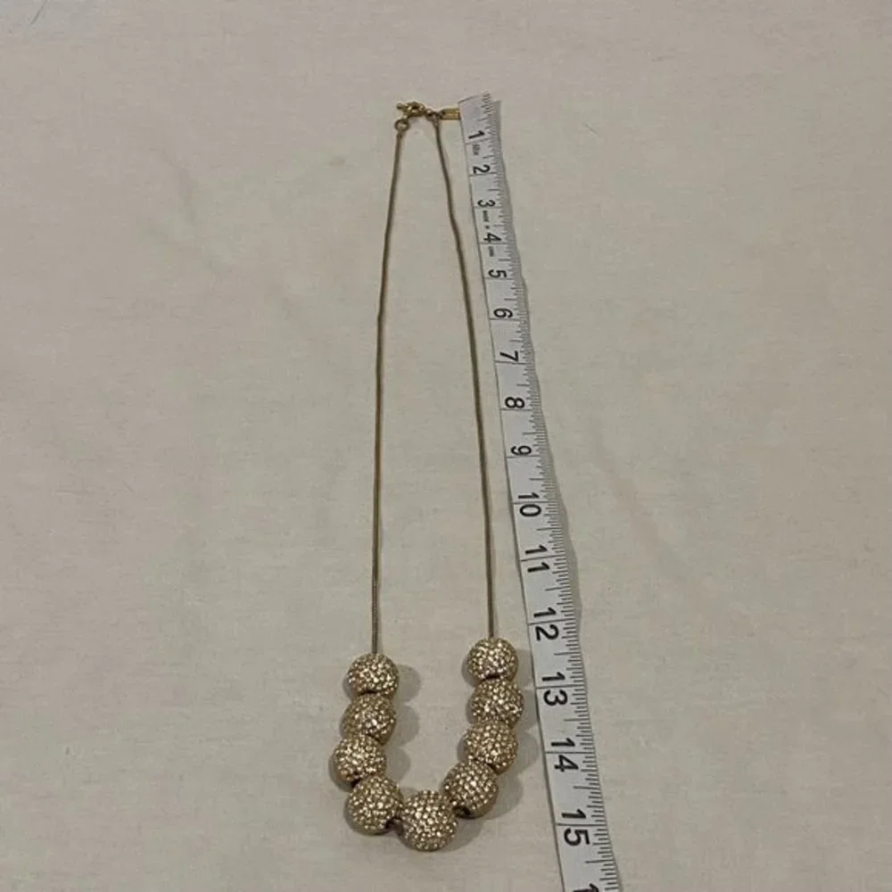 Madewell 1937 Gold Tone Long Necklace with Rhinestone Large Gold Tone Beads - Picture 5 of 7